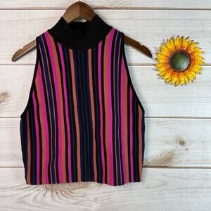 bar III women's striped mock neck crop top L